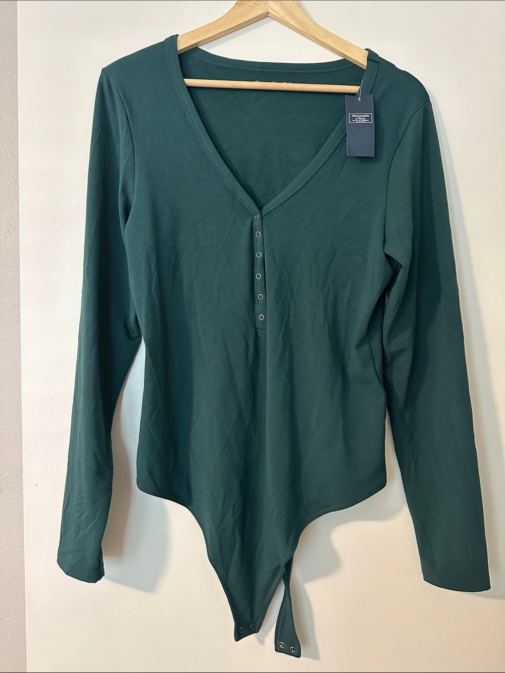 NWT Abercrombie & Fitch Deep Teal Long Sleeve V-Neck Snap Bodysuit